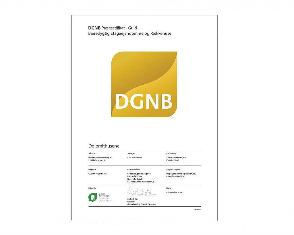DGNB pr&aelig;certificering Guld