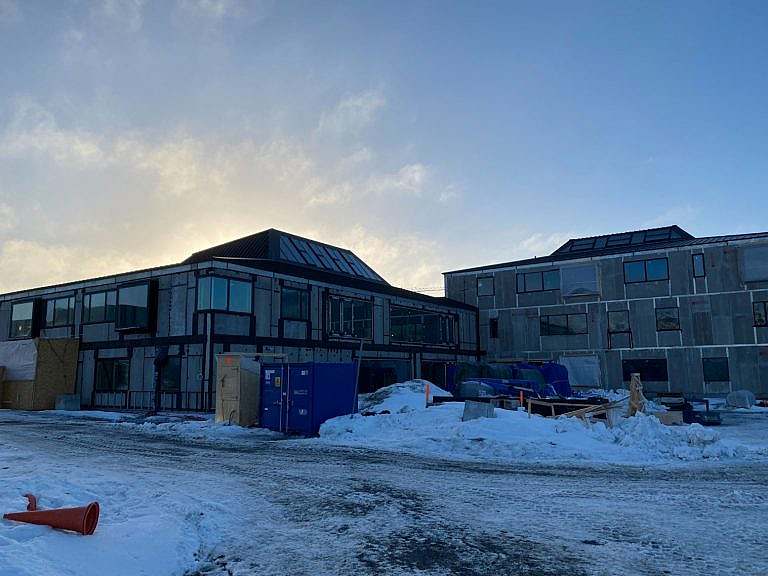 Nuuk school construction site at dusk